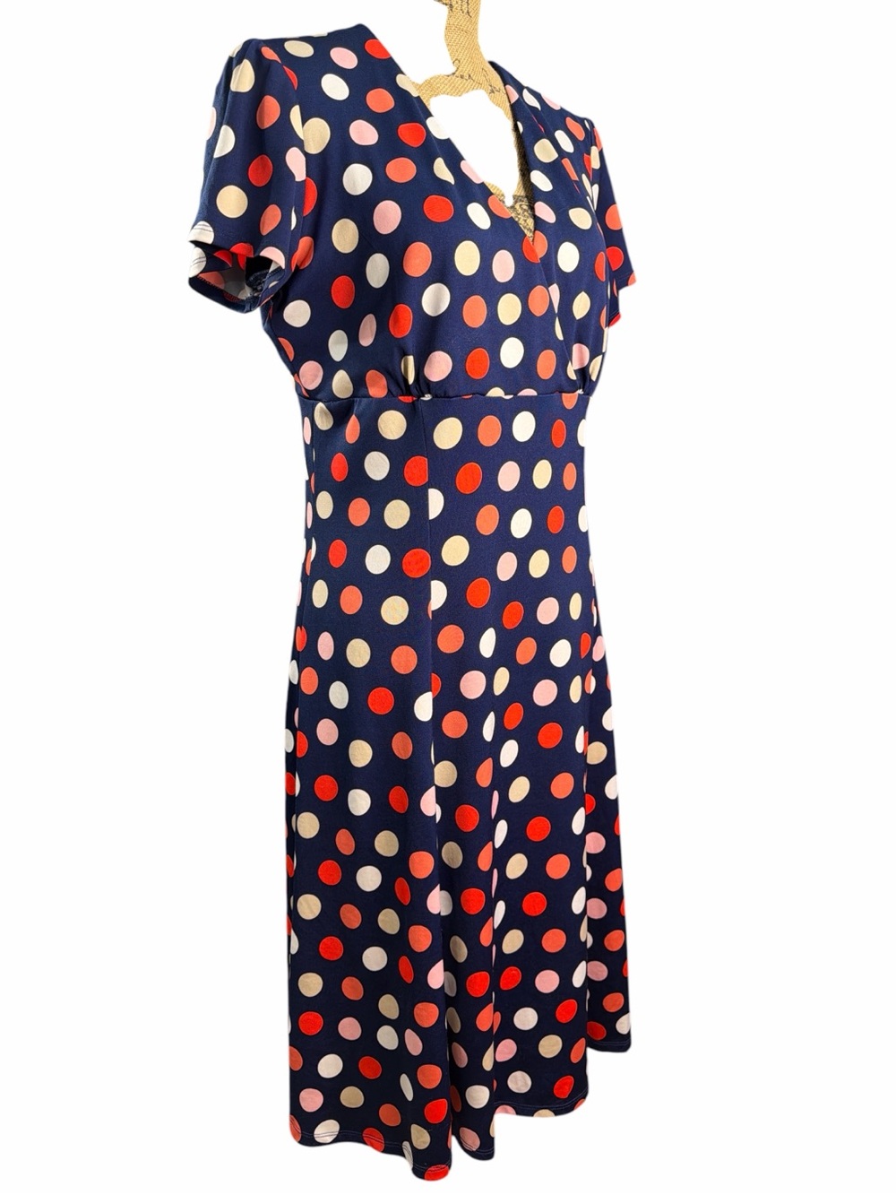 NorthStyle navy Blue dress with orange, cream and white polka dots. EC.- Size M - Picture 3 of 7